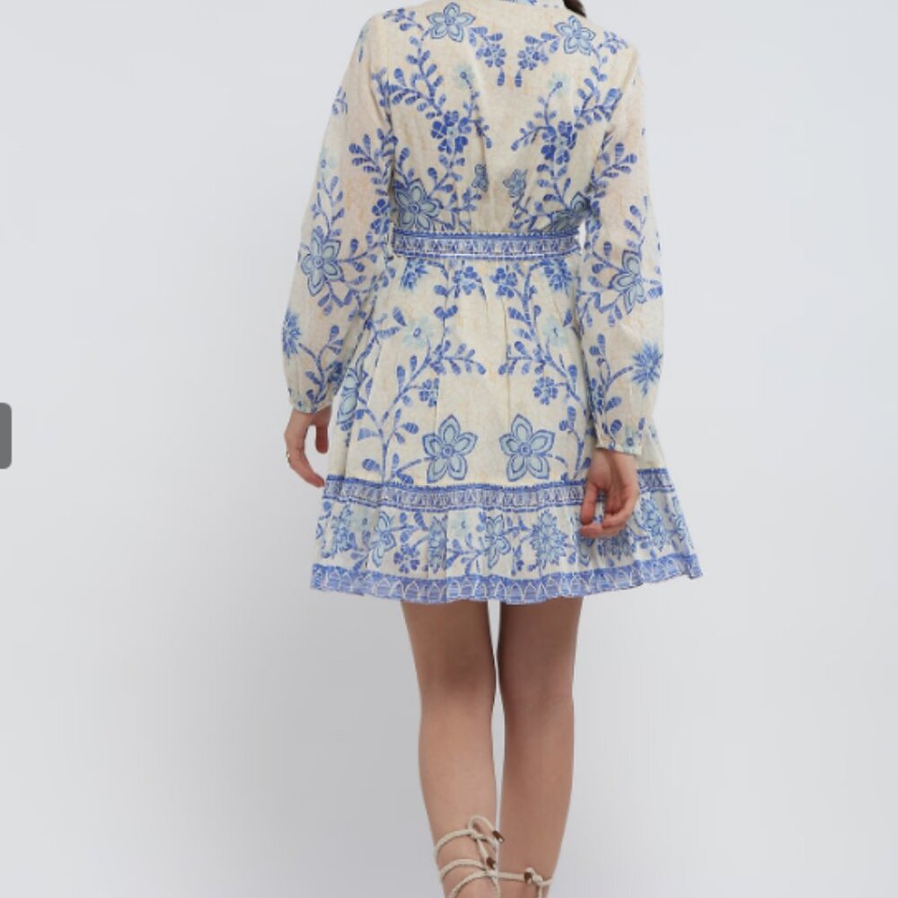 Ritu Kumar Cream and Blue Floral Midi Dress - Picture 5 of 5